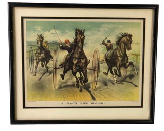 'A Race For Blood!' Framed Art Print, Copyright 1890 By Currier & Ives - #R1
