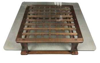 Japanese Wood Kotatsu Table With Glass Top - #FF