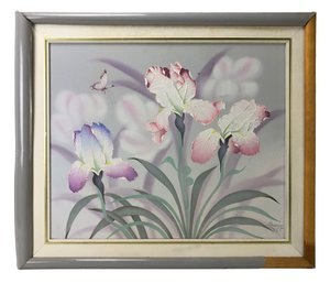 Iris Still Life Oil On Canvas Painting, Signed - #LBW-W