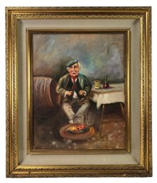 1976 European Vintner Portrait Oil On Canvas Painting, Signed - #A6