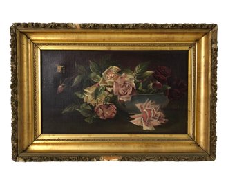 Gilt Framed Rose Still Life Oil On Canvas Painting - #RBW-W