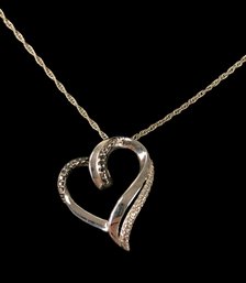 Sterling Silver Heart Pendant Necklace With Clear Stones - #JC-B