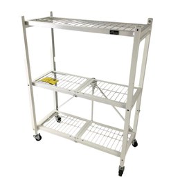 Origami Collapsible 3-Tier Steel Shelf Unit On Wheels, White - #BT-F