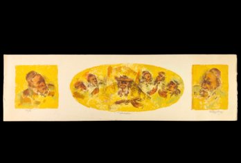 1974 Signed Chaim Gross Judaic Triptych Lithograph, 'Talmidim,' Limited Edition No. 74/150 - #S27-1