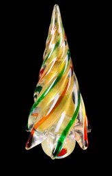 Vintage Handmade Murano Blown Glass Red, Green & Gold Christmas Tree (Made In Italy) - #FS-5
