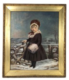 Gilt Framed 19th Century Portrait Photograph With Hand Painted Winter Landscape Background - #SW-7