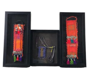 Framed Hand Woven Textiles & Beaded Bag - #S12-5