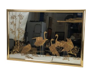 Vintage Hollywood Regency Gold Etched Glass Wall Mirror - #SW-5
