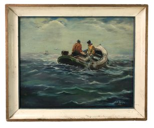1959 Fishermen Seascape Oil On Board Painting, Signed - #LBW-W