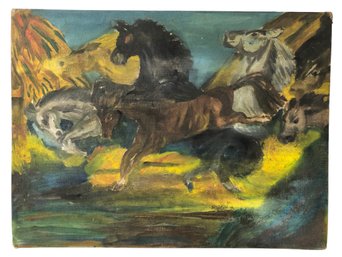 Wild Horses Oil On Board Painting, Signed - #S13-3