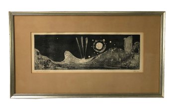 1960 Signed 'Surreal  Landscape' Engraving, Limited Edition No. 5/25 - #A2