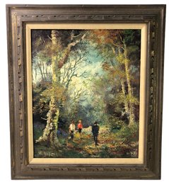 Impressionist Forest Landscape Oil On Canvas Painting, Signed H. Nilsen - #SW-6
