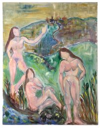 Impressionist Female Nude Oil On Canvas Painting - #S20-F