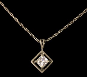 Sterling Silver Square Clear Stone Pendant Necklace - #JC-B