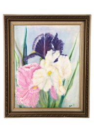 Multi-Color Iris Still Life On On Canvas Painting, Signed - #R3