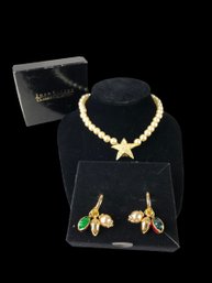 Joan Rivers Earrings & Faux Pearl Rhinestone Star Necklace - #JC-L