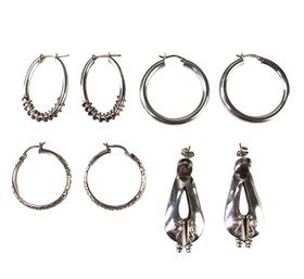 Collection Of Mexican & Hoop Sterling Silver Earrings - #JC-R