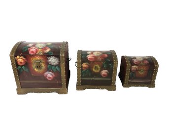 Lacquered Floral Nesting Boxes, Set Of 3 - #S18-2