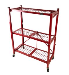 Origami Collapsible 3-Tier Steel Shelf Unit On Wheels, Red - #BT-F