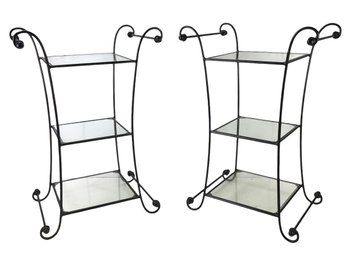 Wrought Iron & Glass 3-Tier Shelves (Set Of 2) - #FF