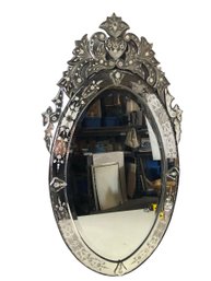 Vintage Oval Venetian Glass Beveled Wall Mirror (Made In Italy) - #FF