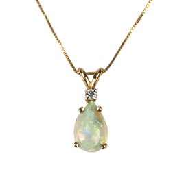 14K Yellow Gold Natural Opal & Diamond Pendant Necklace - #JC-B