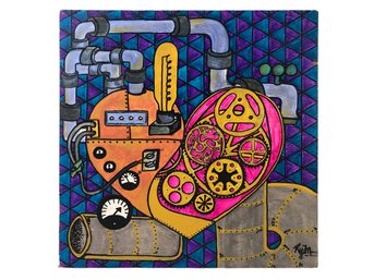 Industrial Pop Art Acrylic On Board Painting, Signed - #SW-10