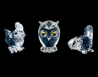 Swarovski Crystal Miniature Hen, Owl & Baby Beaver Figurines With Original Boxes - #FS-2