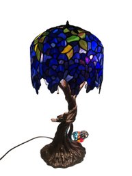 Stained Glass Wisteria Table Lamp With Lighted Songbird (WORKS) - #M1