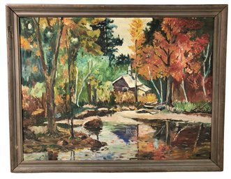 1946 Autumn Forest Landscape Oil On Board Painting, Signed - #R3