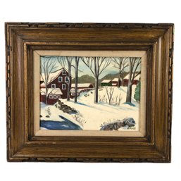 Signed M. Ross Winter Farmstead Landscape Oil On Board Painting - #A4