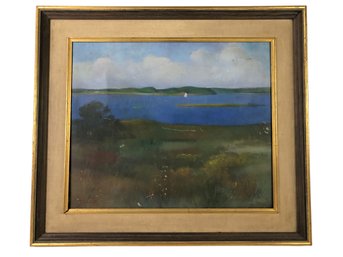 Framed Lakeside Landscape Oil On Canvas Painting, Signed TC Cole - #SW-8