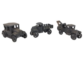 Antique Cast Iron Stake Farm Truck, Model T Coupe & Tow Truck - #FS-4