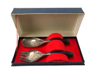 Middle Eastern Silver Plated Serving Fork & Spoon Set With Case - #FS-7