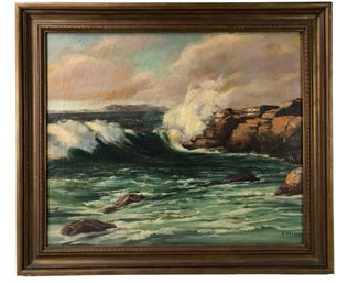 Mid-Century Seaside Cliffs Oil On Canvas Painting, Signed H. Werner - #A11