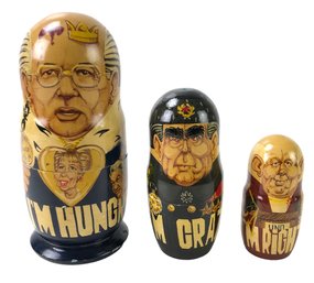 1991 Russian Soviet Union Matryoshka Political Nesting Dolls (Gorbachev, Brezhnev, Khrustchov) - #FS-6