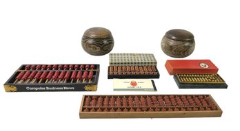 Japanese Abacus Math Calculators & GO Game Pieces With Lidded Bowls - #S10-3