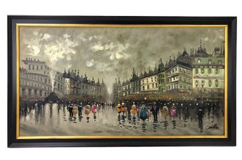 Large Scale Framed European Cityscape Oil On Canvas, Signed Camillo - #QS