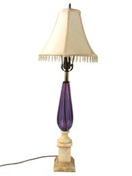 Mid Century Murano Hand Blown Amethyst Glass & Marble Table Lamp, WORKS - #S23-5