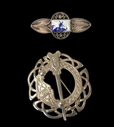 Sterling Silver Celtic Brooch & Delft Sterling Silver Filigree Brooch - #JC-B