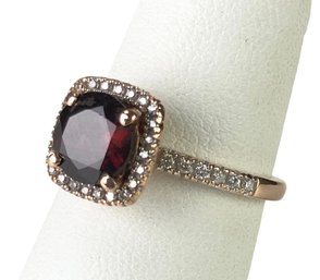 14K Rose Gold Garnet & Diamond Ring, Size 6-1/2 - #JC-B