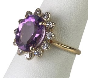 14K Yellow Gold 10.5x8mm Oval Amethyst & Diamond Ring, Size 6-3/4 - #JC-B