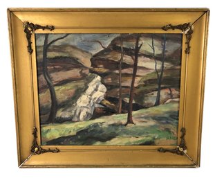 1947 Signed Impressionist Waterfall Landscape Oil On Board Painting, 'RAIN ROCK' - #2