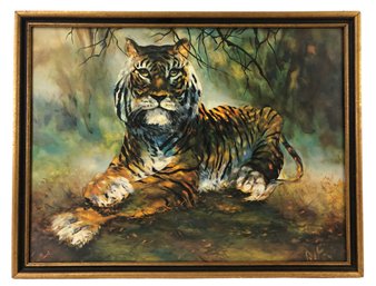 Vintage Framed Tiger Offset Lithograph On Board - #A9