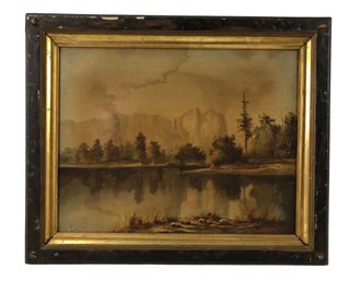 Antique Yosemite Valley Cathedral Rock Chromolithograph On Canvas By Colton, Zahm & Roberts - #A8