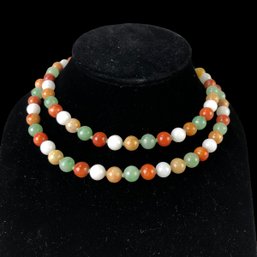 Polished Multi-Color Jade Necklace With 14K Gold Clasp - #S14-2