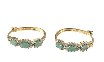 Emerald & Sterling Silver With Gold Wash Hoop Earrings - #JC-B