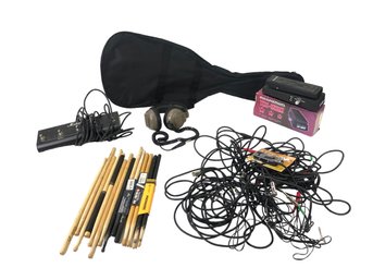 Drum Sticks, Guitar Case, Marshall Foot Switch, Rocktron Tri Wah Pedal, Headphones - #S18-2
