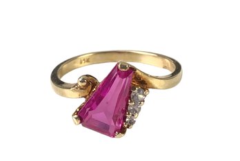 14K Yellow Gold Pink Tourmaline & Diamond Cocktail Ring, Size 6-3/4 - #JC-B