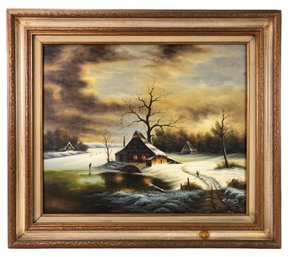 Impressionist Winter Landscape Oil On Canvas Painting, Signed Robert King - #RBW-W